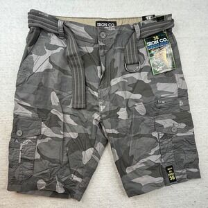 Iron Co Mens 36 Gray Camo Cargo Shorts Stretch Ripstop Belted NWT tactical